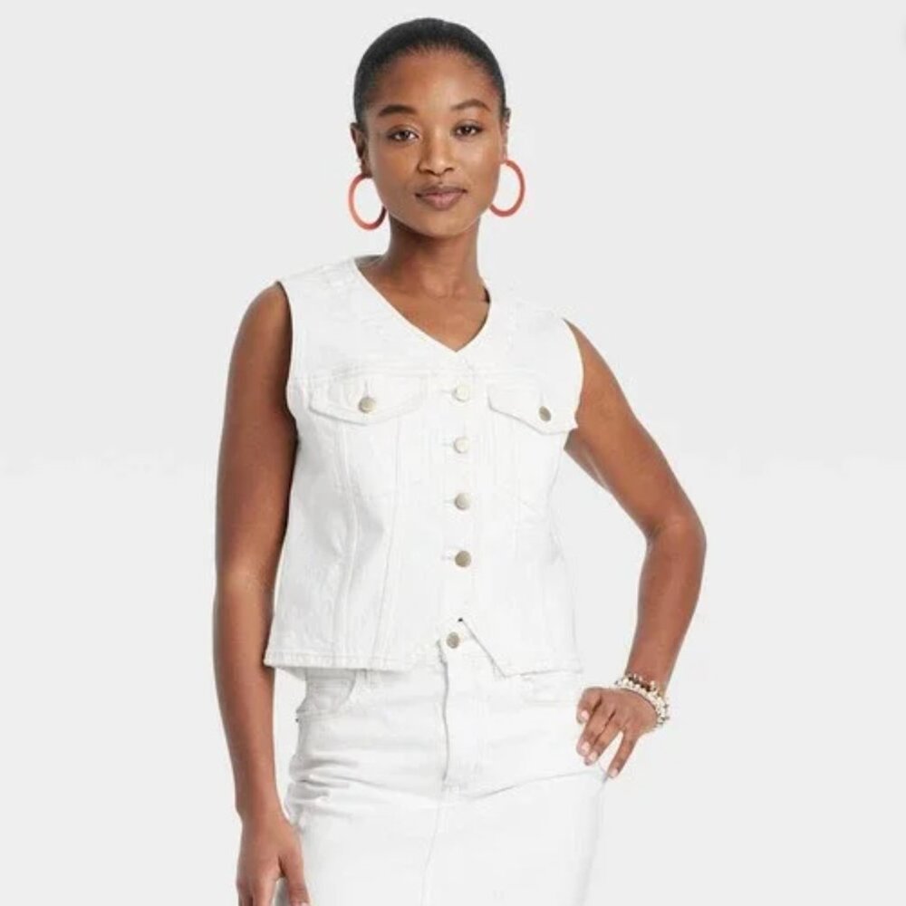 universal thread - V-Neck Denim Vest - White size - M